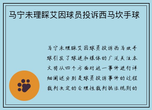 马宁未理睬艾因球员投诉西马坎手球